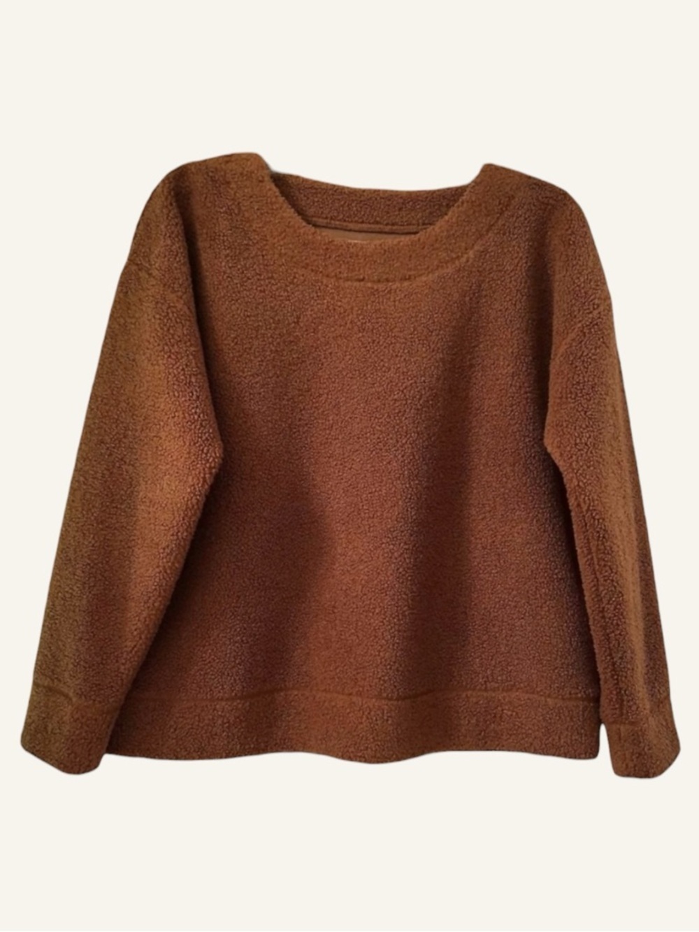 🍁 J.Crew Vintage Fleece Teddy Sherpa Pullover – Cinnamon Caramel – S